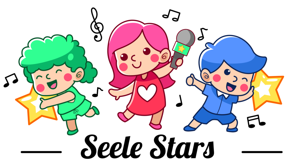 cartoon image of 3 kids singing and dancing